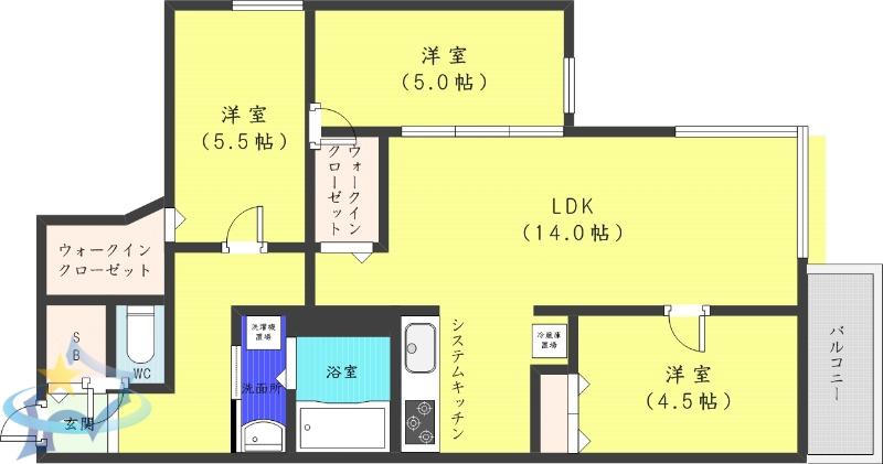 GLASS山鼻イースト(3LDK/5階)の間取り写真