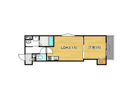 クリエオーレ瓜破(1LDK/1階)の間取り写真