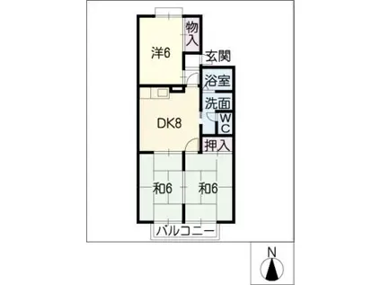リベール若鶴(3DK/2階)の間取り写真