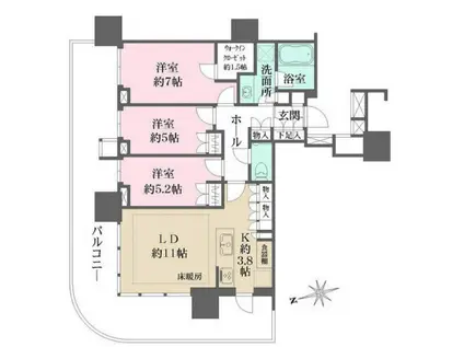 晴海フラッグ サンヴィレッジ T棟(3LDK/8階)の間取り写真