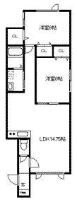 ＪＲ函館本線 旭川駅 徒歩26分 2階建 築20年(2LDK/2階)の間取り写真