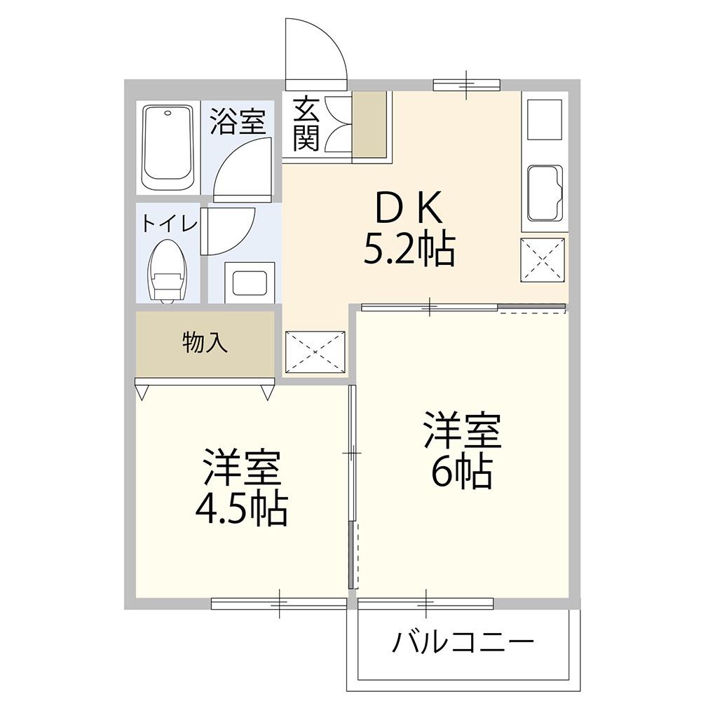 リブレ長坂 1号棟(2DK/2階)の間取り写真
