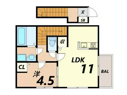オーシャンコート北今宿B棟(1LDK/2階)の間取り写真
