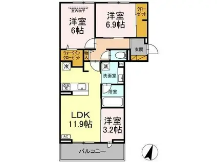 リシェスみのり台 A・B・C B棟(3LDK/3階)の間取り写真