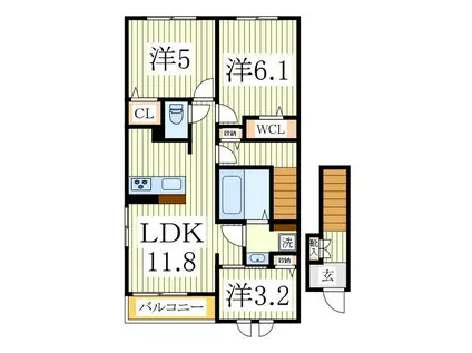 アリヴィオII(3LDK/2階)の間取り写真