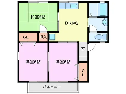 アニバーサリーC(3DK/2階)の間取り写真