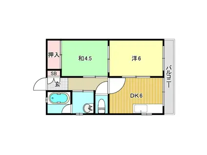 ミツワレジデンス甲子園口(2DK/2階)の間取り写真