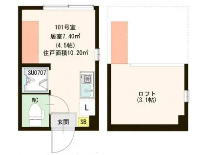 MILAVITA高田馬場(ワンルーム/1階)の間取り写真