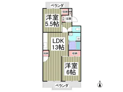 行田ハイツ1号棟(2LDK/4階)の間取り写真