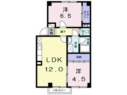ライジングサン(2LDK/1階)の間取り写真