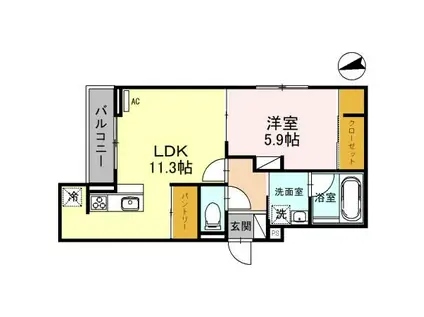 グラシア(1LDK/2階)の間取り写真