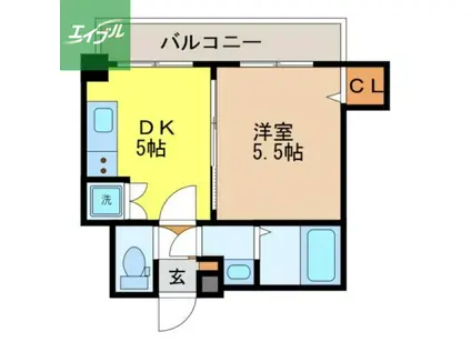 ラフィネ樺島(1DK/2階)の間取り写真