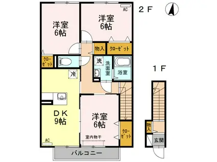 グランリーオA棟(3DK/2階)の間取り写真