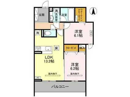 TORISIAS ゆいの杜6丁目 A棟(2LDK/1階)の間取り写真