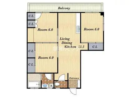 プランドールリバティー矢の平(3LDK/3階)の間取り写真