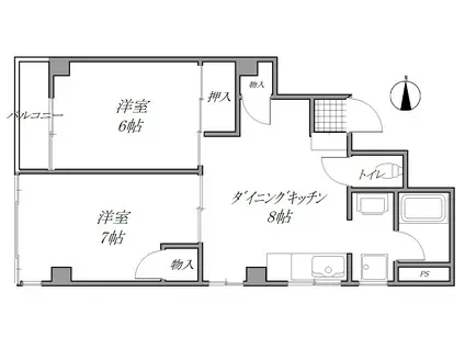 UコーポI(2DK/3階)の間取り写真