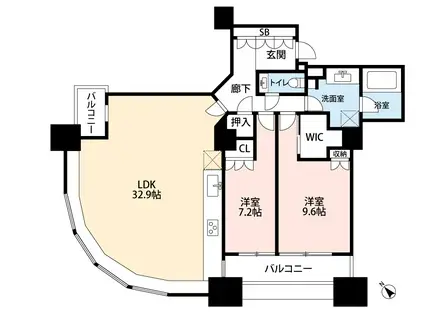 東京ツインパークスレフトウイング(2LDK/29階)の間取り写真