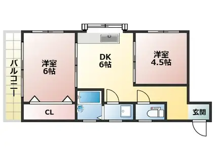 シャトー大田(2DK/4階)の間取り写真