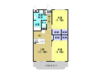 ユーミーセレッソ(2LDK/2階)の間取り写真