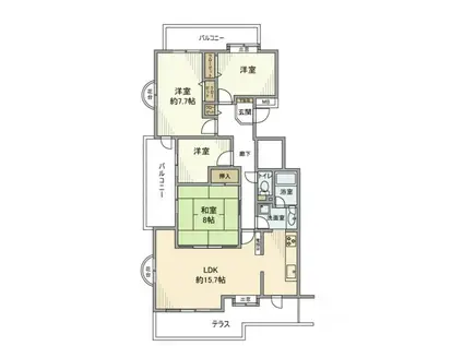 新ゆりグリーンタウン楠街区1号棟(4LDK/1階)の間取り写真