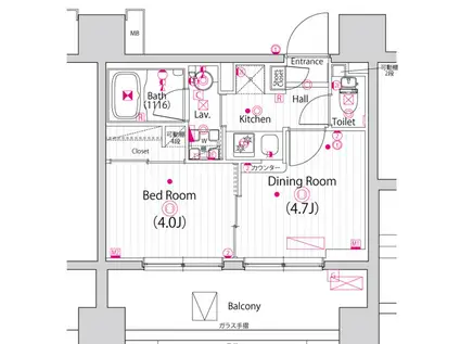 ガーラ・プライム川崎西口(1DK/13階)の間取り写真