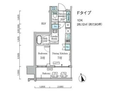 プライマル中央ミナト(1DK/6階)の間取り写真