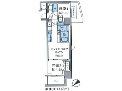 クレストコート東中野(2LDK/10階)の間取り写真