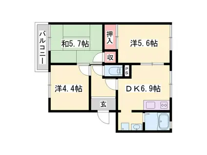 ガーデンハイツ緑ヶ丘E(3DK/2階)の間取り写真