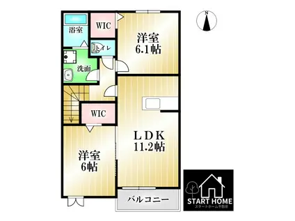 サンシーブルB(2LDK/2階)の間取り写真