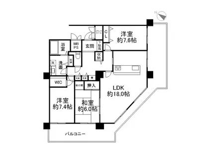 キャナルタウン中央(3LDK/25階)の間取り写真