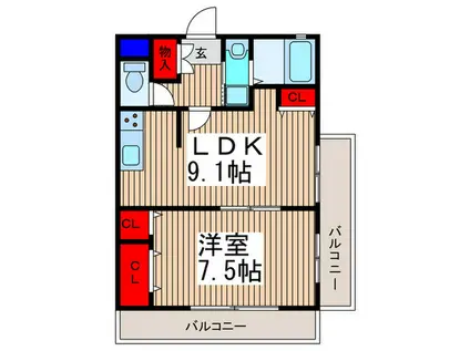 パルティールふじみ野(1LDK/2階)の間取り写真