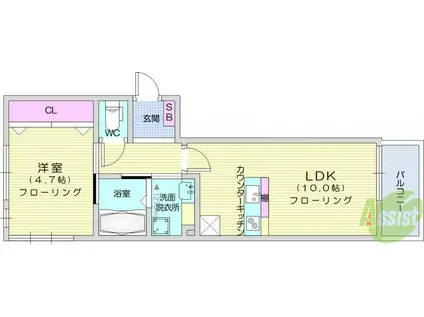 D-ROOM木町通(1LDK/1階)の間取り写真