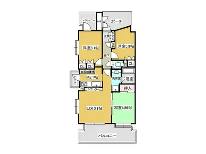 クレア善知鳥グランデュール201号(3LDK/2階)の間取り写真