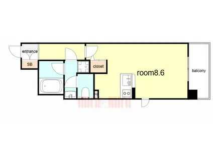 スワンズ大阪 アクシオン(ワンルーム/8階)の間取り写真