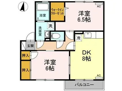 プラシード A棟(2DK/2階)の間取り写真