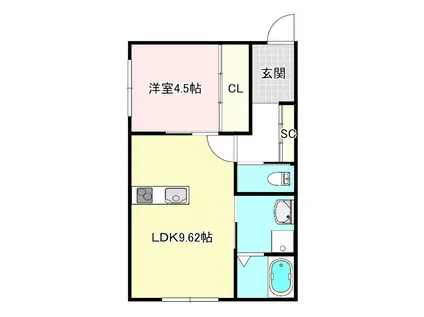 グラシエ土師ノース(1LDK/2階)の間取り写真