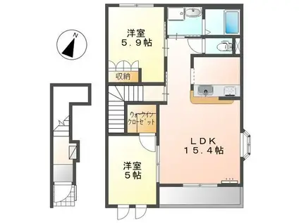 ＪＲ東海道本線 安倍川駅 徒歩46分 2階建 築15年(2LDK/2階)の間取り写真