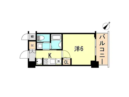 エステムコート神戸元町IIリザーヴ(1K/2階)の間取り写真