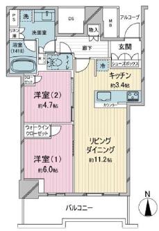 シエリアタワー大阪堀江(2LDK/33階)の間取り写真
