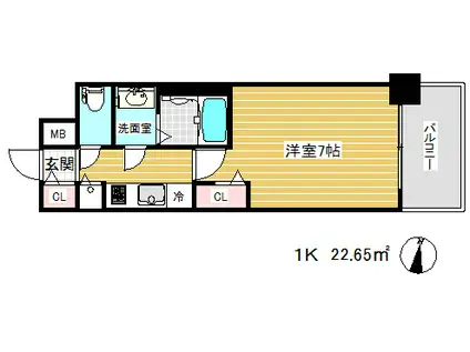 プレサンス三宮東フィール(1K/4階)の間取り写真