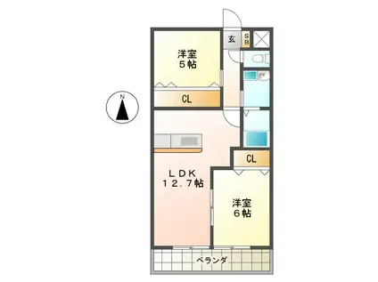 ハウス・ド釆女(2LDK/1階)の間取り写真