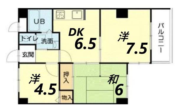 ロイヤルコーポ姫路栗山町(3DK/5階)の間取り写真