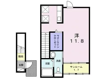 ヒルサイドハウス(ワンルーム/2階)の間取り写真