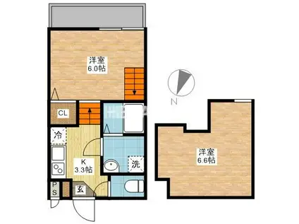 ヴィオラ田中町HILL II(1SK/2階)の間取り写真