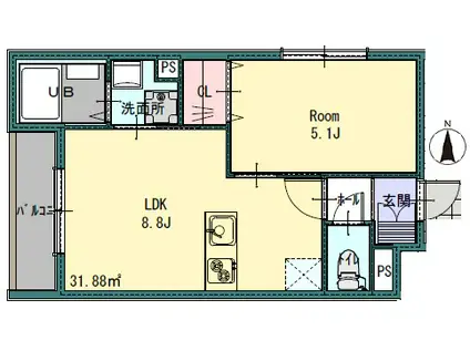 PROFUMOプロフーモ(1LDK/1階)の間取り写真
