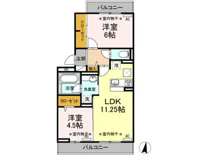 キャトルセゾン A(2LDK/2階)の間取り写真
