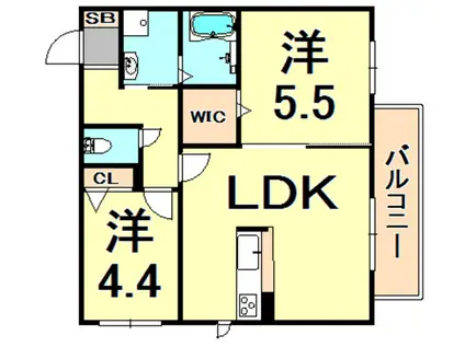 シャーメゾンMVIV(2LDK/2階)の間取り写真