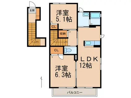 シャーメゾン紀三井寺(2LDK/2階)の間取り写真
