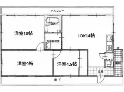 西本アパート(3LDK/3階)の間取り写真