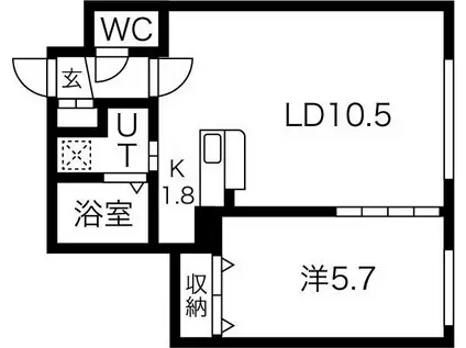ネコオール野幌(1LDK/3階)の間取り写真